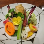 傳 - (2018年2月　訪問)定番サラダ。春先取りの食材がチラホラ。