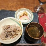 傳 - (2018年2月　訪問)食事、俯瞰図。牛まぶしご飯は脂の風味がご飯全体に行き渡り香しく、雑穀米の風味と良く合っていました♪