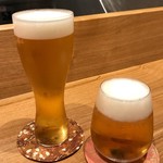 祇園 にし - 生ビール、大と小。小のグラスはティファニーでした。