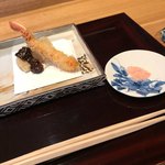 祇園 にし - 蟹のカダイフ揚げ。海老芋の肉味噌がけ。