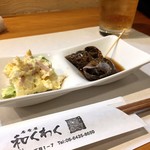 和くわく - 付き出し(ポテトサラダ、バイ貝)