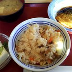 神戸長田食堂 - さばの味噌煮、アサリご飯、豆腐、味噌汁