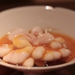 東麻布 天本 - 羅臼の無洗白子、卵黄、酢橘ポン酢
