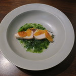 セルサルサーレ - 鰆のミキュイ アオサの出汁 カラスミとドライトマトのペースト1
