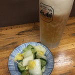 鳥源 - 生ビール&浅漬けの漬物