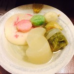 おかめ - 大根、ロールキャベツ、３色団子、しょうが天