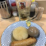 立呑処 新多聞酒蔵 - おでん(だいこん、玉子、ゴボ天)とハイボール＠350円