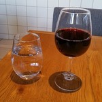 PIZZERIA　37 - ハウスワイン＠540円。お水のグラスがかわいい！