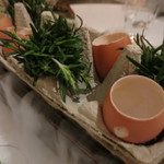 Odette - 64.3℃で55分茹でた温泉玉子　イベリコ豚とセップ茸のスモークポテトスープ