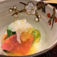 御幸町 田がわ - 白海老　数の子　赤蕪　水菜　柚子酢ジュレ