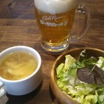 1129BAR - ランチにセットのサラダとスープ＋ランチビール