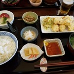 麦とろ家 - とり天定食　とろろ付き