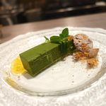 エノテカ パージナ - 抹茶のボネと黒糖のアマレッティ 　柚子のソース