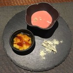 レンゲ - 熊本産 晩白柚と苺の泡、レモンのタルト、青きな粉干し芋