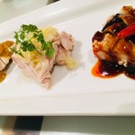 黒田萬元堂 - 蒸し鶏3種ソース盛り合わせ