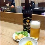 中華料理 七面鳥 - ビール大瓶550円（惣菜2品付き）