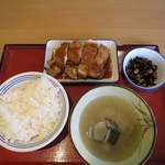 金沢田上食堂 - とりの照り焼き、あさり汁、ひじき煮、並ライス