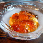 フレンチレストラン・プレジール - 赤ピーマンのムース、生ウニとコンソメジュレのアンサンブル＠Plaisir★2008/9