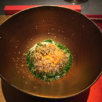 エクアトゥール - 30年2月　ザブトンタルタル　雲丹、キャビア、鮟肝スモーク、コンソメジュレ、春菊