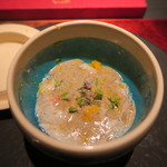 エクアトゥール - 30年2月　香住蟹のフラン　蟹味噌ソース、穂紫蘇、柚子