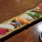 わだのや - 芽ねぎの握り、おまかせ寿司盛り