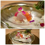 ＊蓋を開けるとスモークのいい香りがします。 鮪・スズキ・寒鰤・イクラ、どれも美味しいですが「寒鰤」が脂のがのり美味しいこと。 クリームの味わいもいいですよ。