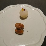 茶禅華 - （2018年2月　訪問）叉焼の付け合わせ、蕪の甘酢漬けと大豆。