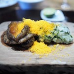 やまぐち - 蝦夷アワビ　青さ海苔と小柱のリゾット　ミモレットのアクセント