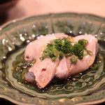 味あら井 - 平目造り 厚切りと生肝 ポン酢とごま油