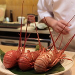 味あら井 - 伊勢海老ボイルとアブラメ唐揚げ、雲丹シャルロットソース