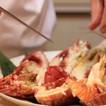 味あら井 - 伊勢海老ボイルとアブラメ唐揚げ、雲丹シャルロットソース