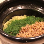 味あら井 - 筍、ジャコ、青海苔、渡り蟹の御飯