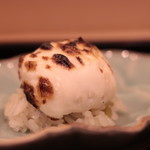 河豚白子とフキ飯蒸し