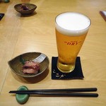 天ぷら処 こさか - 生ビール ＆ お通し（柔らか酢ダコ）