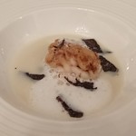 シェ松尾 - 白子のポアレ、鱈のブランダードスープ、フレッシュトリュフ風味