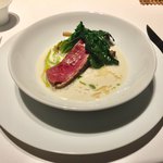 レフェルヴェソンス - 海と山が出会うこの地で～ 鴨を薪で炙って、海老芋と白子のスープ、縮み法蓮草、もみの木のオイル