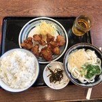 一六うどん - 唐揚げミニセットご飯大盛り 730円