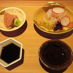 馳走なかむら - 向付、昆布醤油とポン酢で