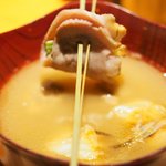 立場割烹 SSAW - 季節のぜいたく御膳 1000円 の鴨汁の鴨刺しのせ