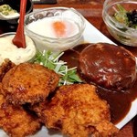 CAFEオヤジ - 地鶏からあげと焼きメンチのコンビ