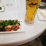 きたや - たこ焼き(青ネギとマヨネーズ付き)と　生ビール(^^)