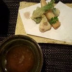 四季彩 葉月 - 天ぷら。タラの芽、生ハムチーズ春巻き、虎ふぐ白子、白魚の大葉包…もぉ〜♬最高(๑´ڡ`๑)♡♡