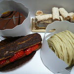 パティスリー プレジール - 左上から時計回りにコンパレゾン、プレジール、モンブラン、エクレールショコラフレーズ