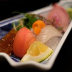 帰燕 - 昼懐石 6890円 の寒ビラメ、寒ブリ 鯛の煮凝り、橙添え