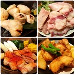 ふぐよし 総本店 - 左上:焼き白子 左下:焼きふぐ 右上:ふぐ鍋 右下:ふぐ唐揚げ