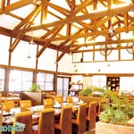 町屋Cafe noconoco - 中央に大テーブル、両端に4人掛けテーブルがあります。天井が高く、開放感バツグン。