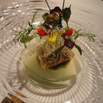 リストランテASO - あいなめのスープ仕立て　ジェノベーゼ風味の帆立貝のムースを添えて