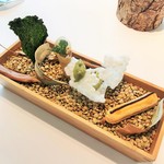 プレヴナンス - ちぢみキャベツ、鯖、タピオカ、エクレア