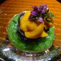 紀風 - 塩水ウニ，茄子のオランダ煮，オクラのすり流し