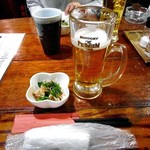 炭火串焼はがくれ - 生ビール（２口飲みました）＆ お通し